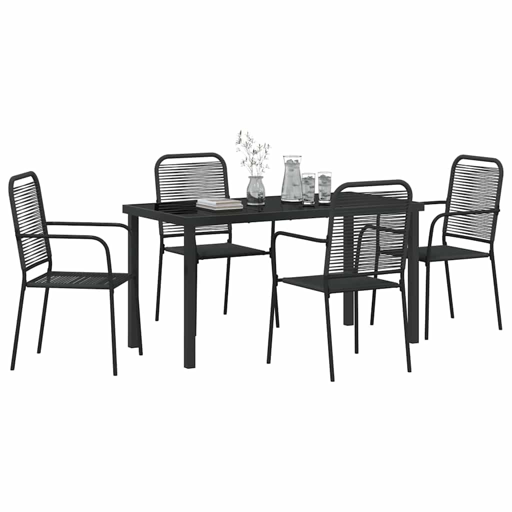 Garden Dining Set 5 pcs Black Cotton rope and steel