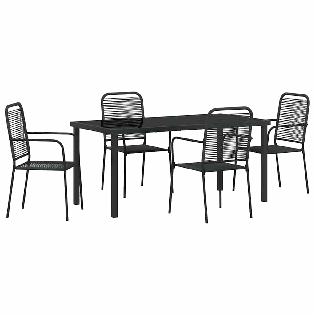 Garden Dining Set 5 pcs Black Cotton rope and steel