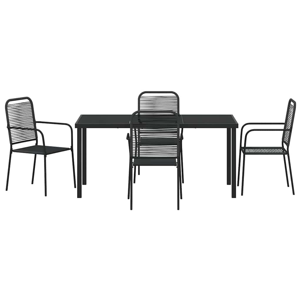 Garden Dining Set 5 pcs Black Cotton rope and steel
