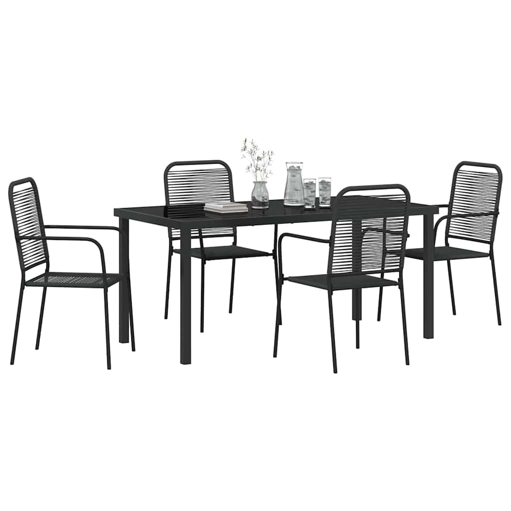 Garden Dining Set 5 pcs Black Cotton rope and steel
