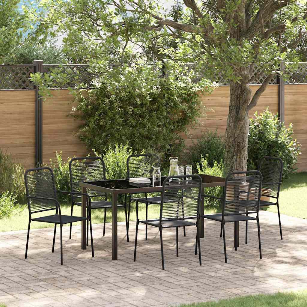 Garden Dining Set 7 pcs Black Cotton rope and steel