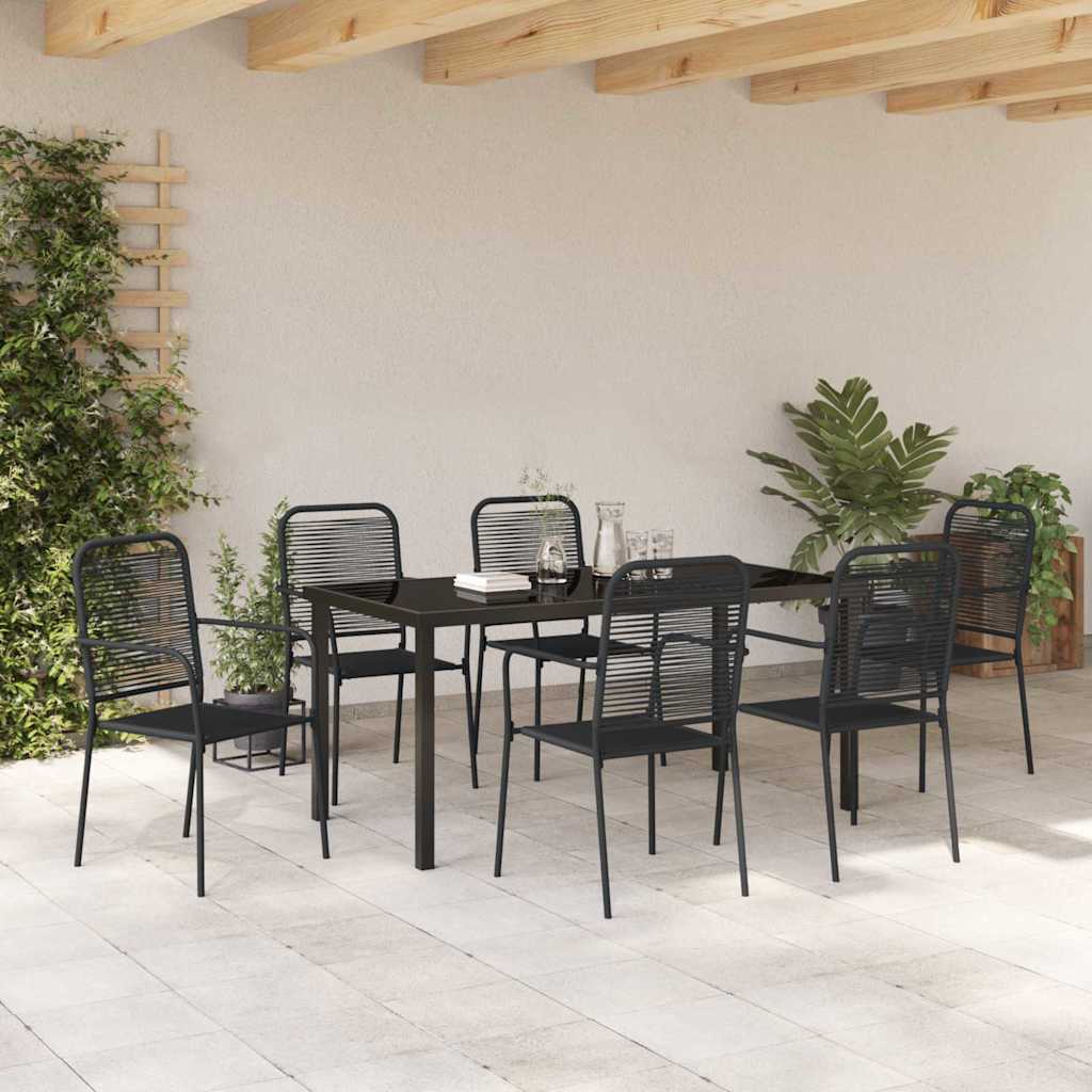 Garden Dining Set 7 pcs Black Cotton rope and steel