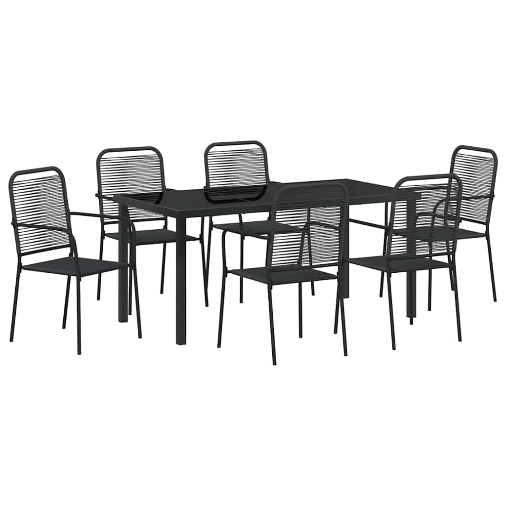 Garden Dining Set 7 pcs Black Cotton rope and steel