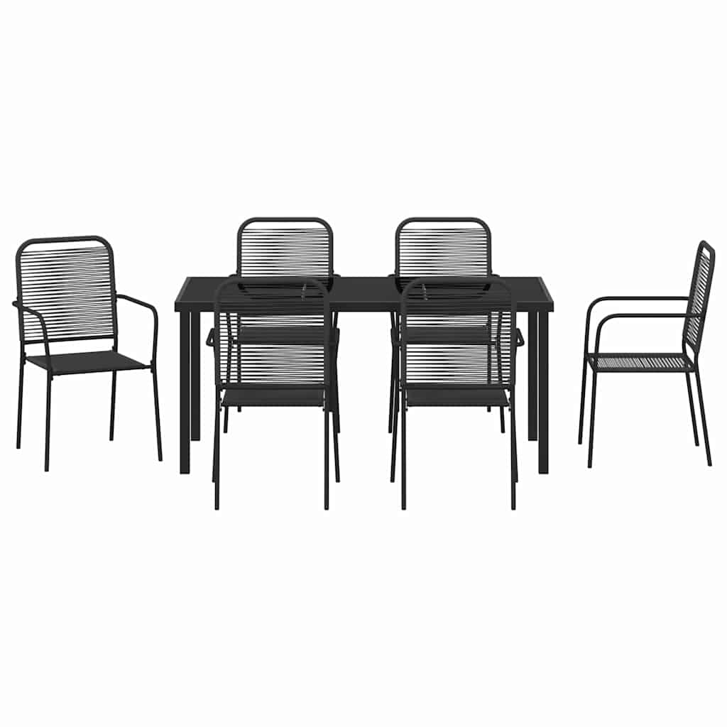 Garden Dining Set 7 pcs Black Cotton rope and steel