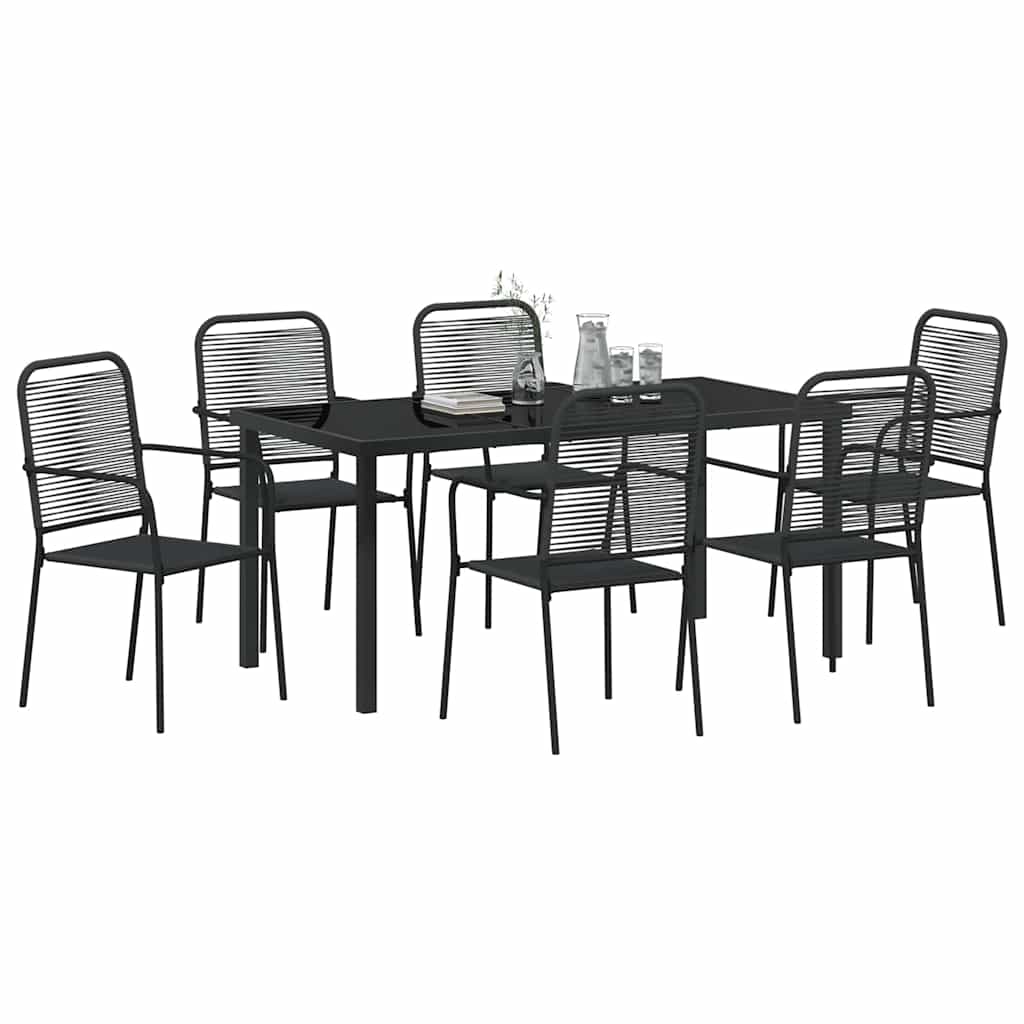Garden Dining Set 7 pcs Black Cotton rope and steel