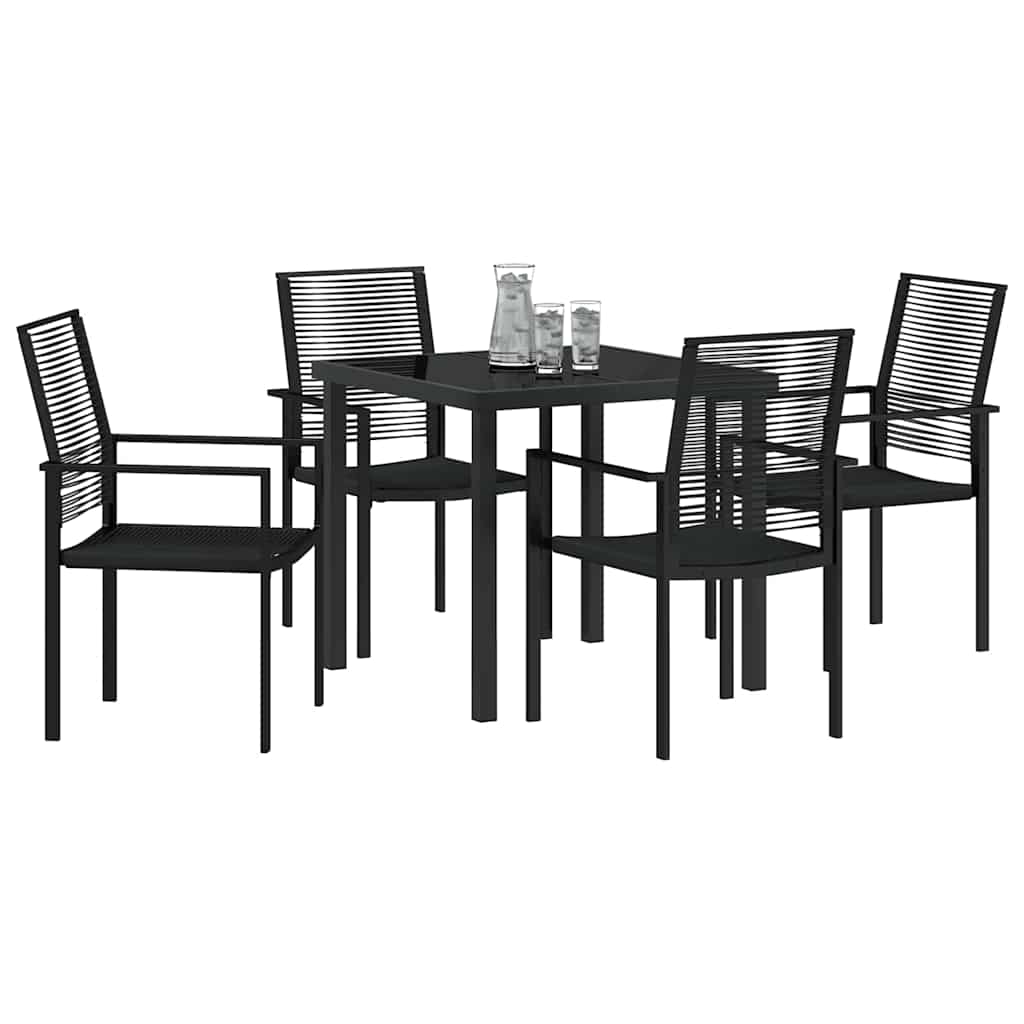 Garden Dining Set 5 pcs Black PVC rattan