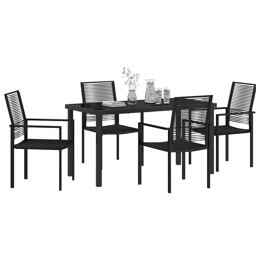 Garden Dining Set 5 pcs Black PVC rattan