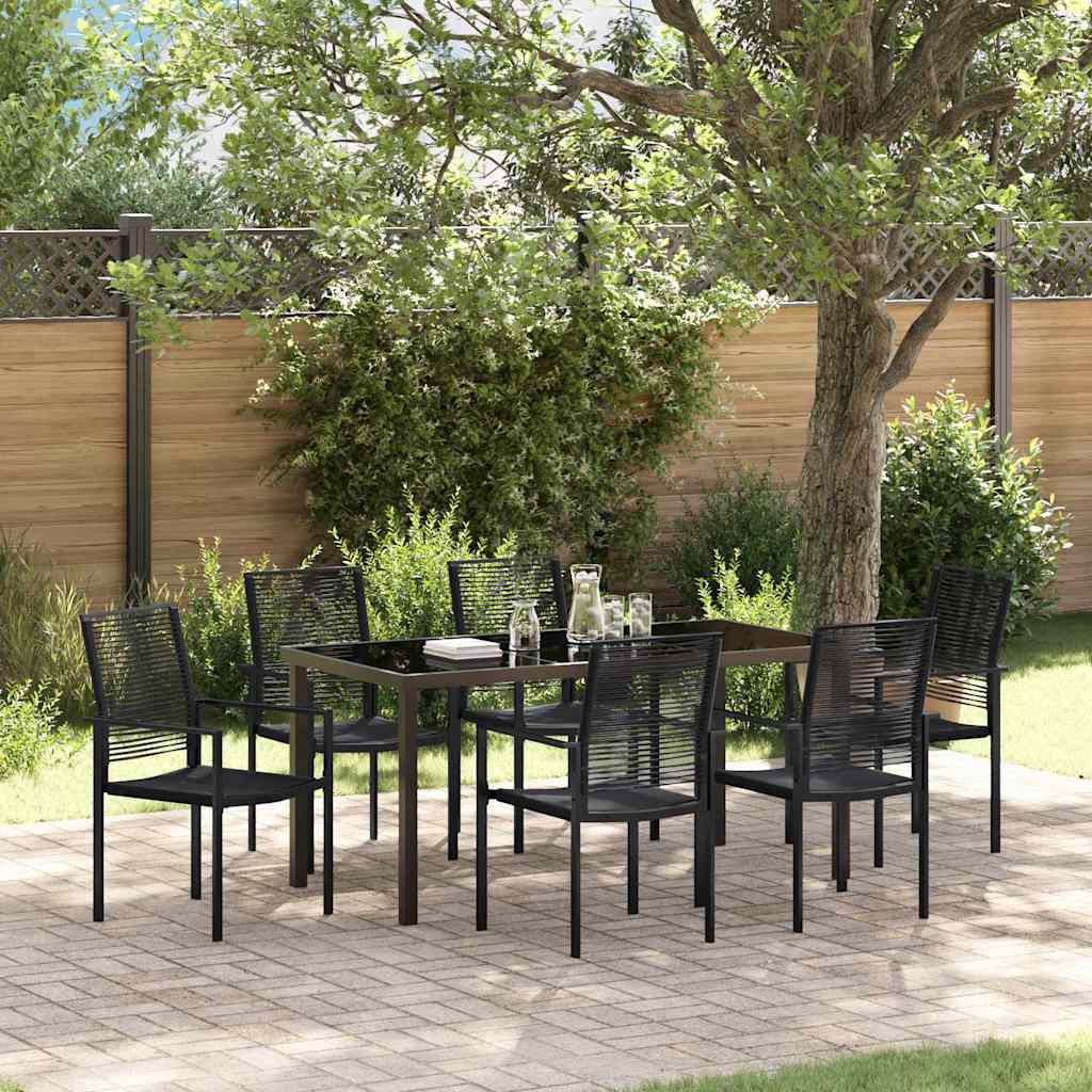 Garden Dining Set 7 pcs Black PVC rattan