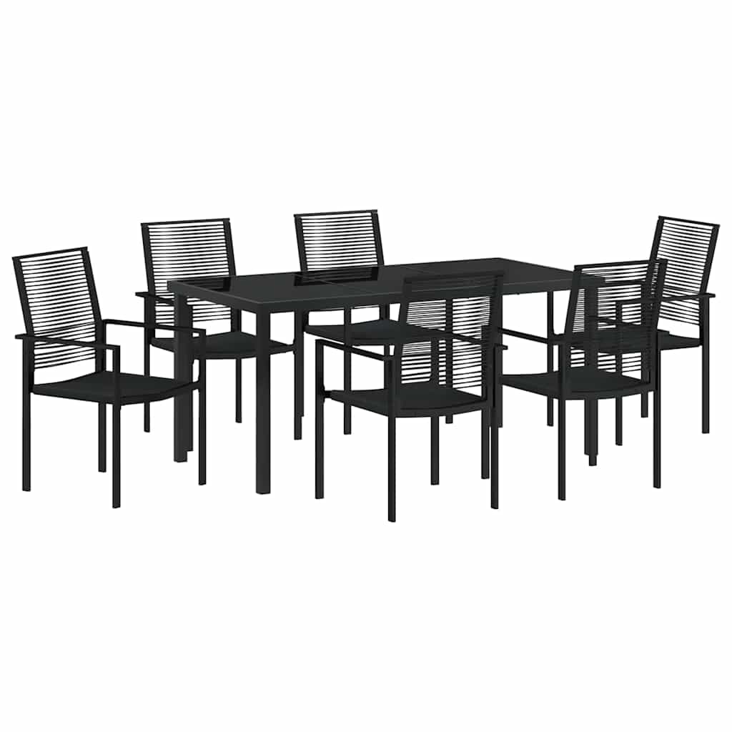 Garden Dining Set 7 pcs Black PVC rattan