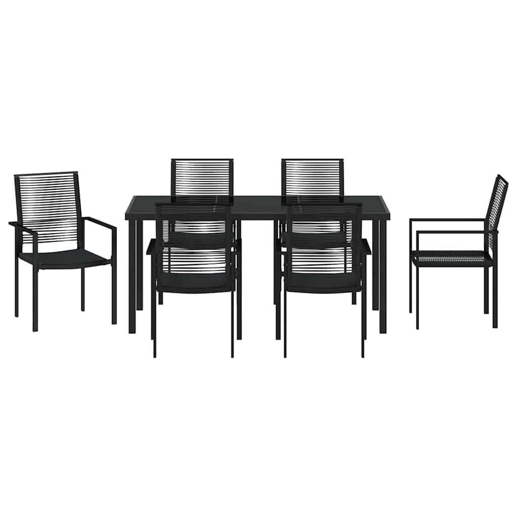 Garden Dining Set 7 pcs Black PVC rattan