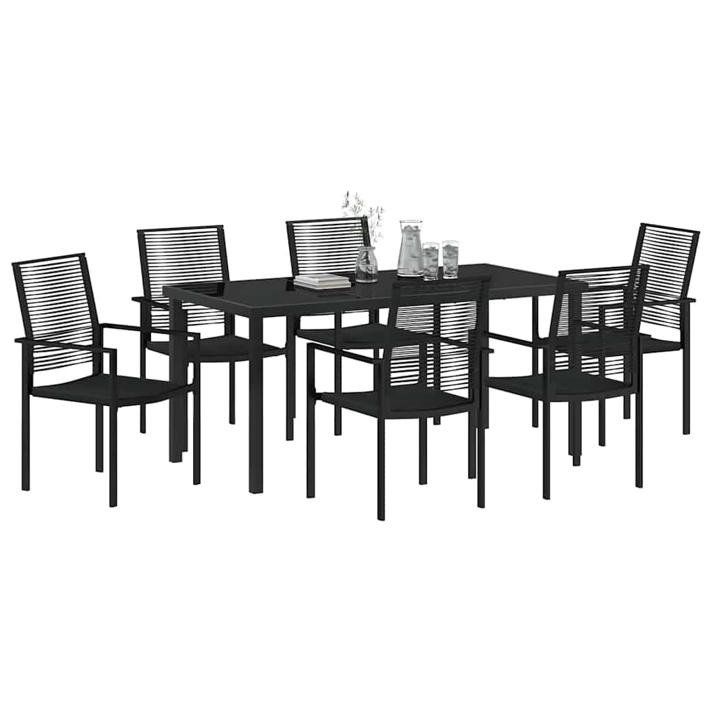 Garden Dining Set 7 pcs Black PVC rattan