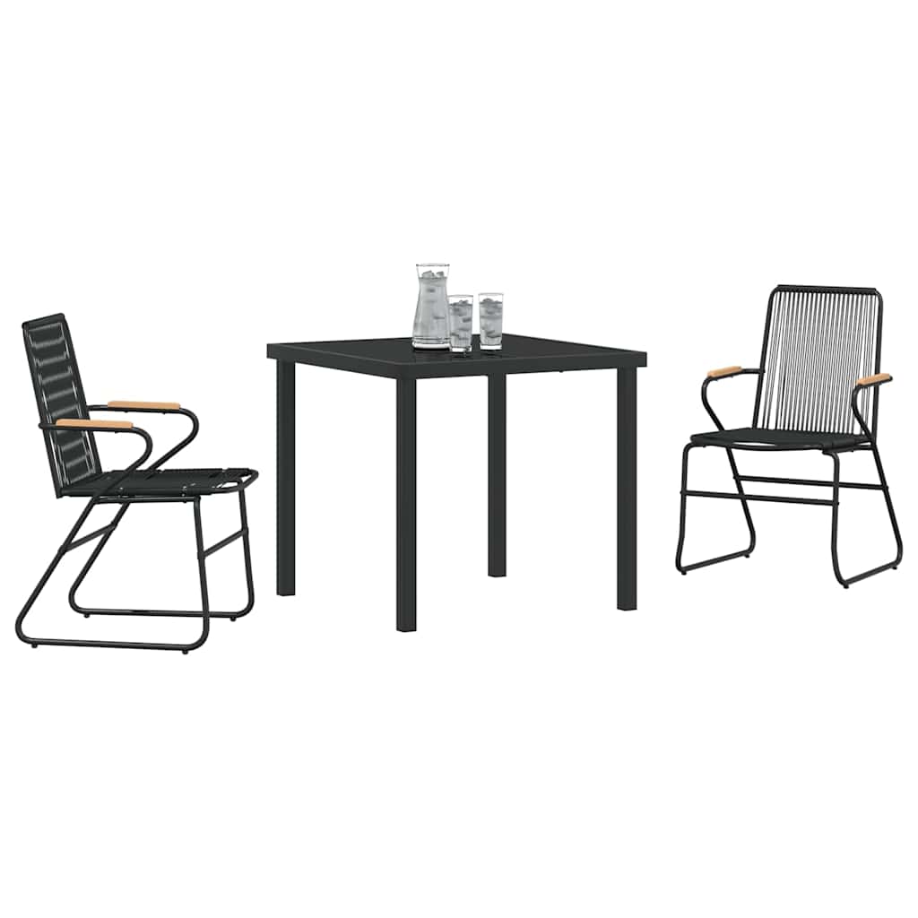 Garden Dining Set 3 pcs Black PVC rattan