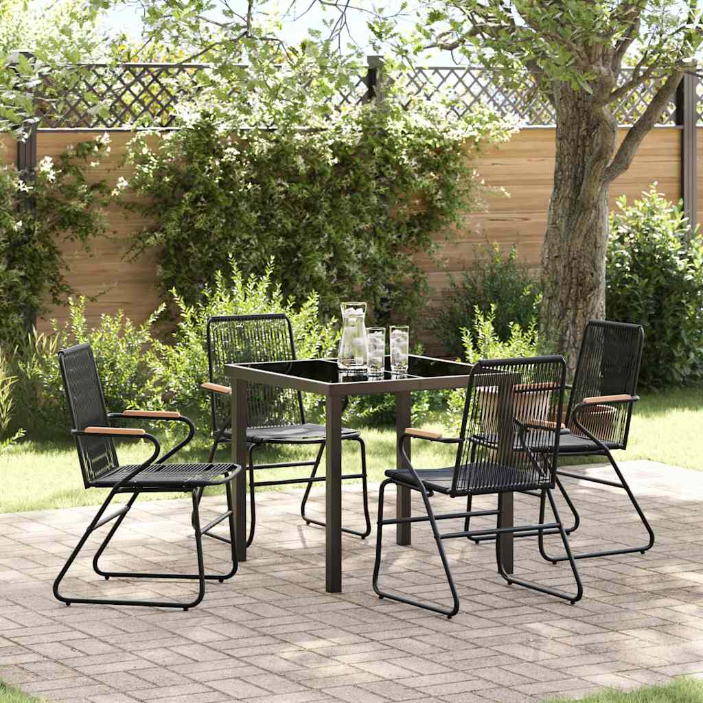 Garden Dining Set 5 pcs Black PVC rattan