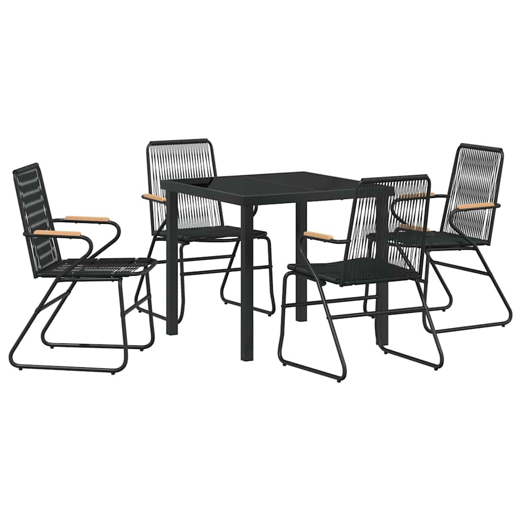 Garden Dining Set 5 pcs Black PVC rattan