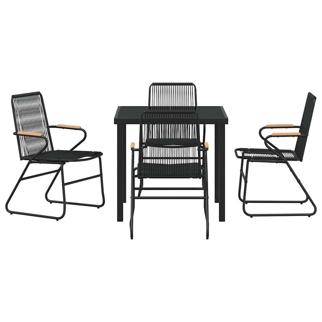Garden Dining Set 5 pcs Black PVC rattan