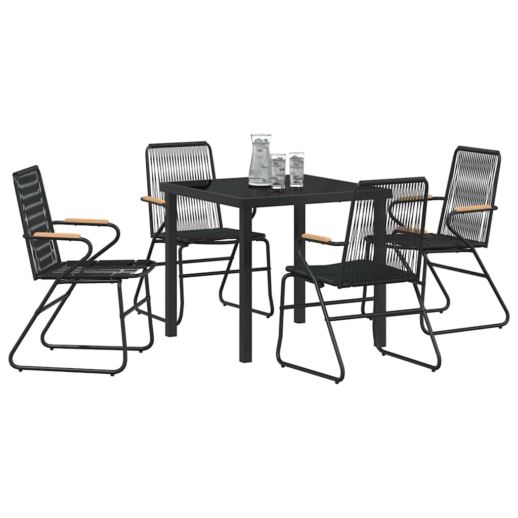 Garden Dining Set 5 pcs Black PVC rattan