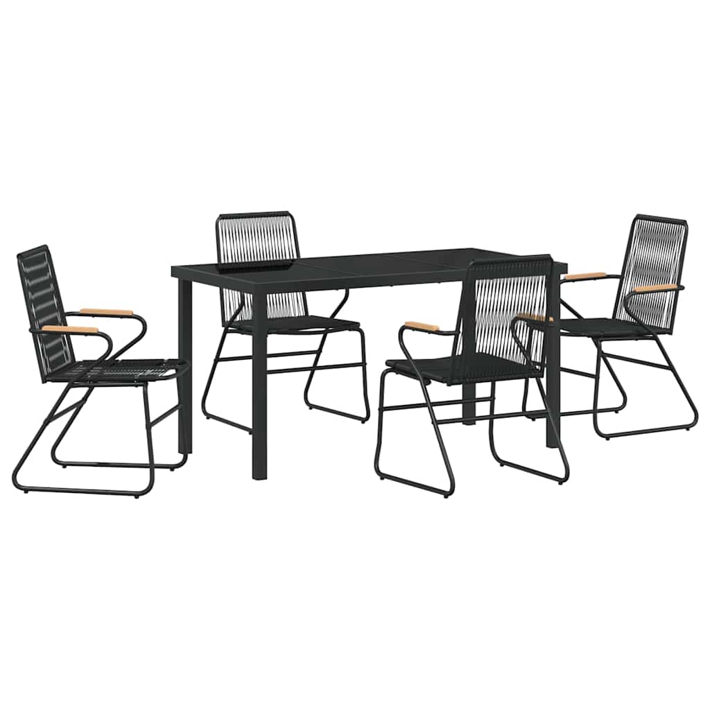 Garden Dining Set 5 pcs Black PVC rattan