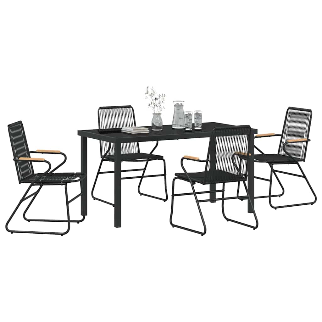 Garden Dining Set 5 pcs Black PVC rattan
