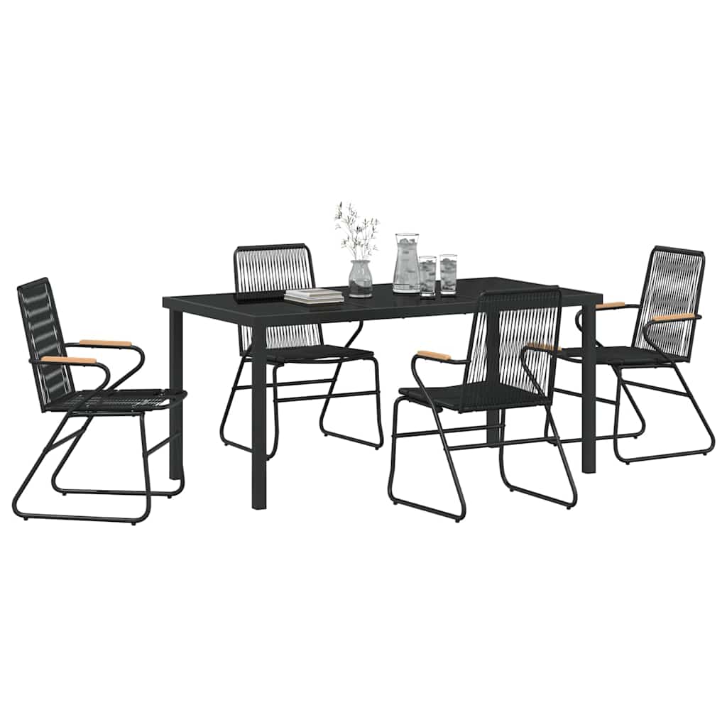 Garden Dining Set 5 pcs Black PVC rattan