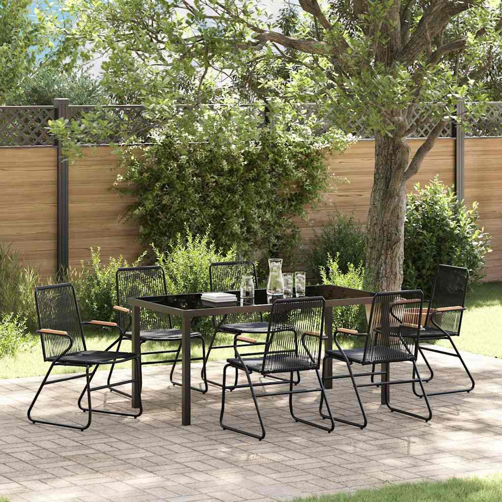 Garden Dining Set 7 pcs Black PVC rattan