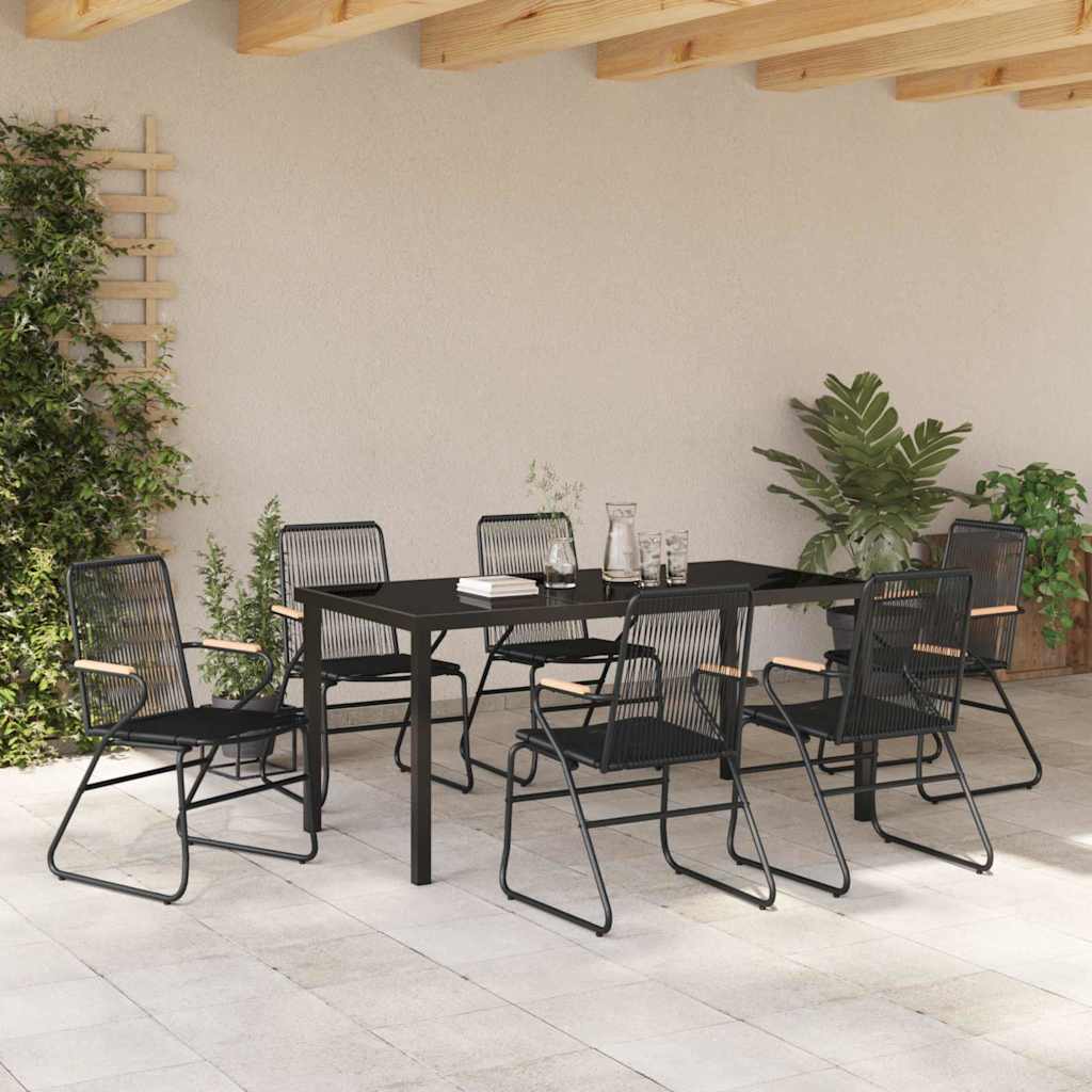 Garden Dining Set 7 pcs Black PVC rattan