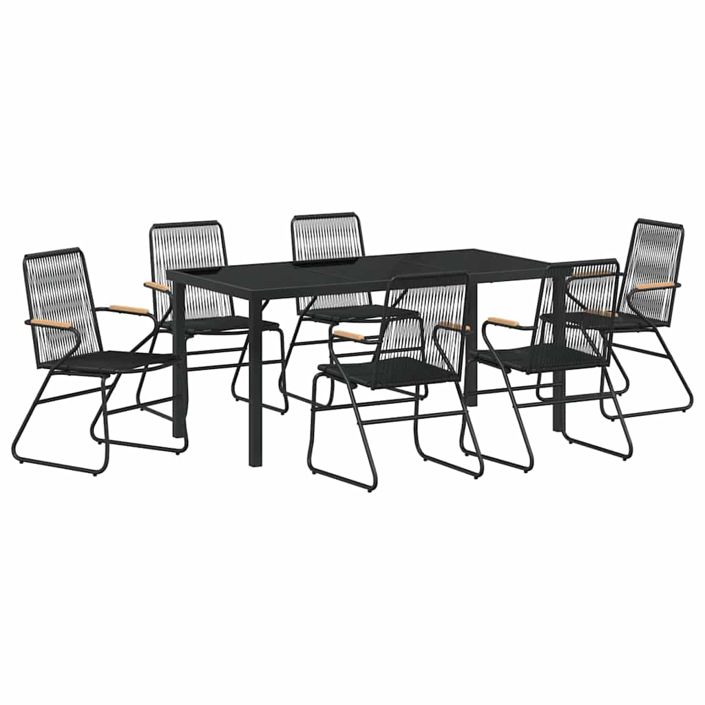 Garden Dining Set 7 pcs Black PVC rattan