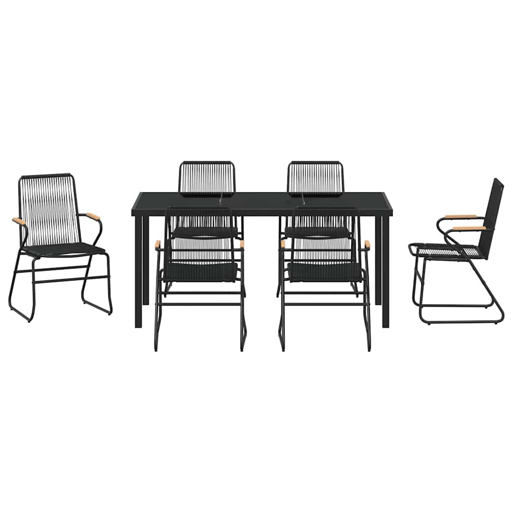 Garden Dining Set 7 pcs Black PVC rattan