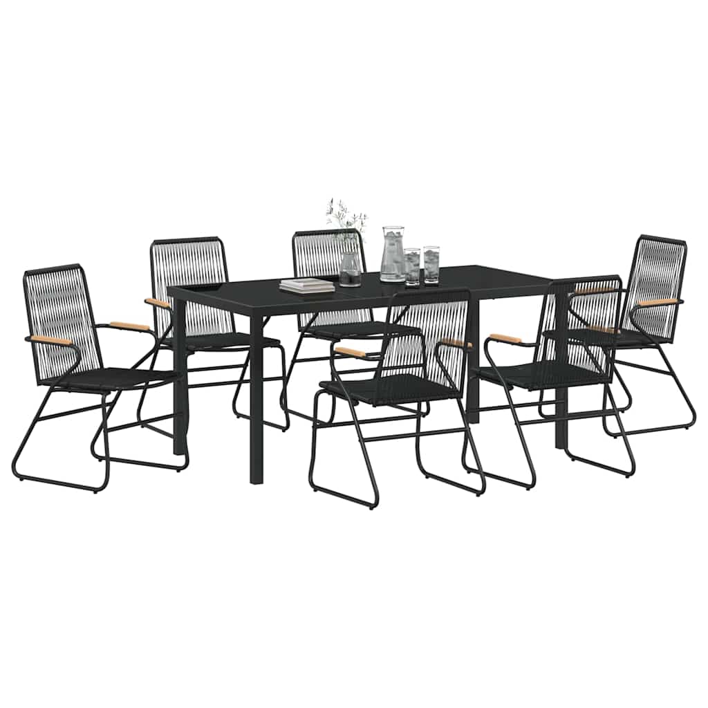 Garden Dining Set 7 pcs Black PVC rattan