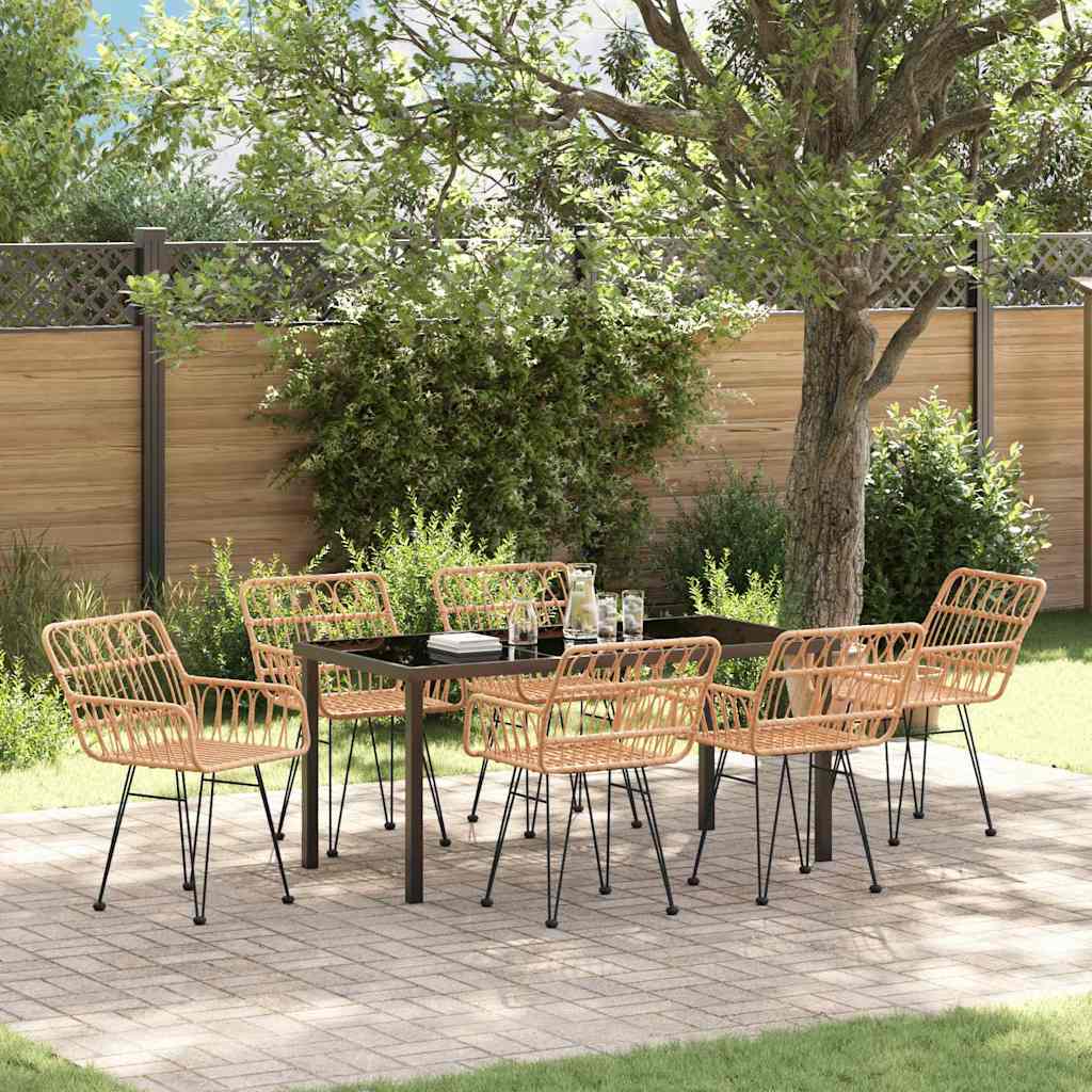 Garden Dining Set 7 pcs Brown Poly rattan