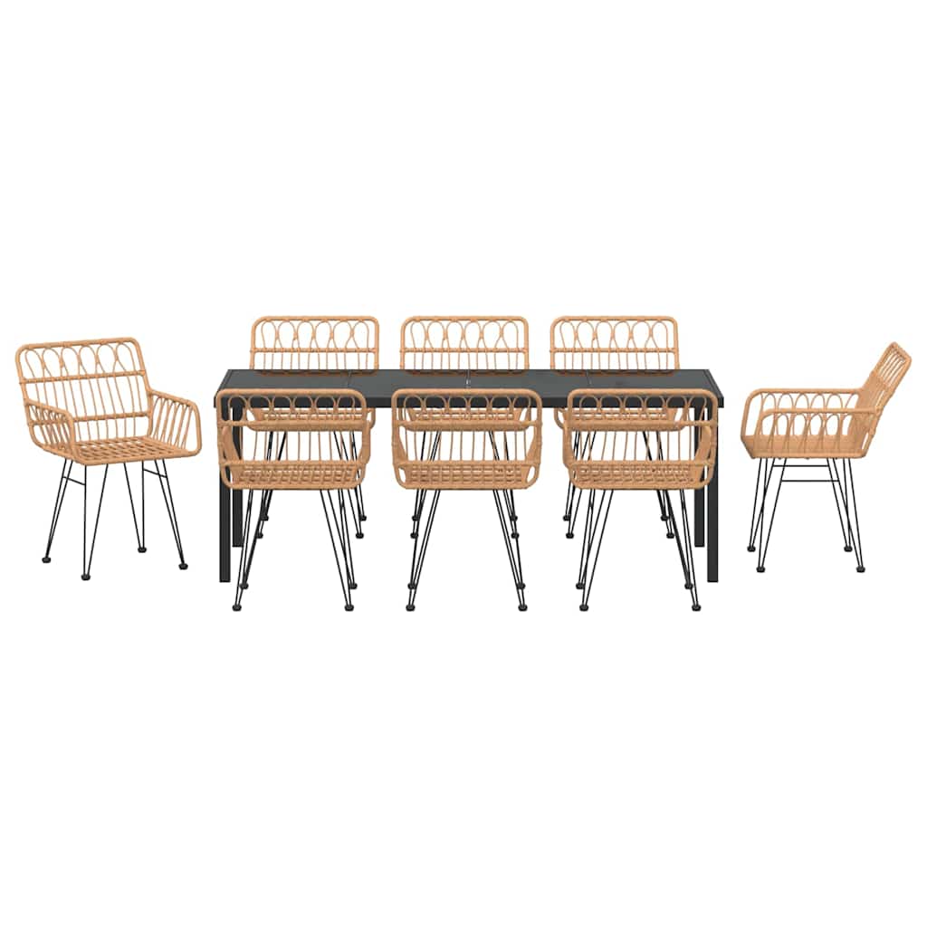 Garden Dining Set 9 pcs Brown Powder-Coated Steel