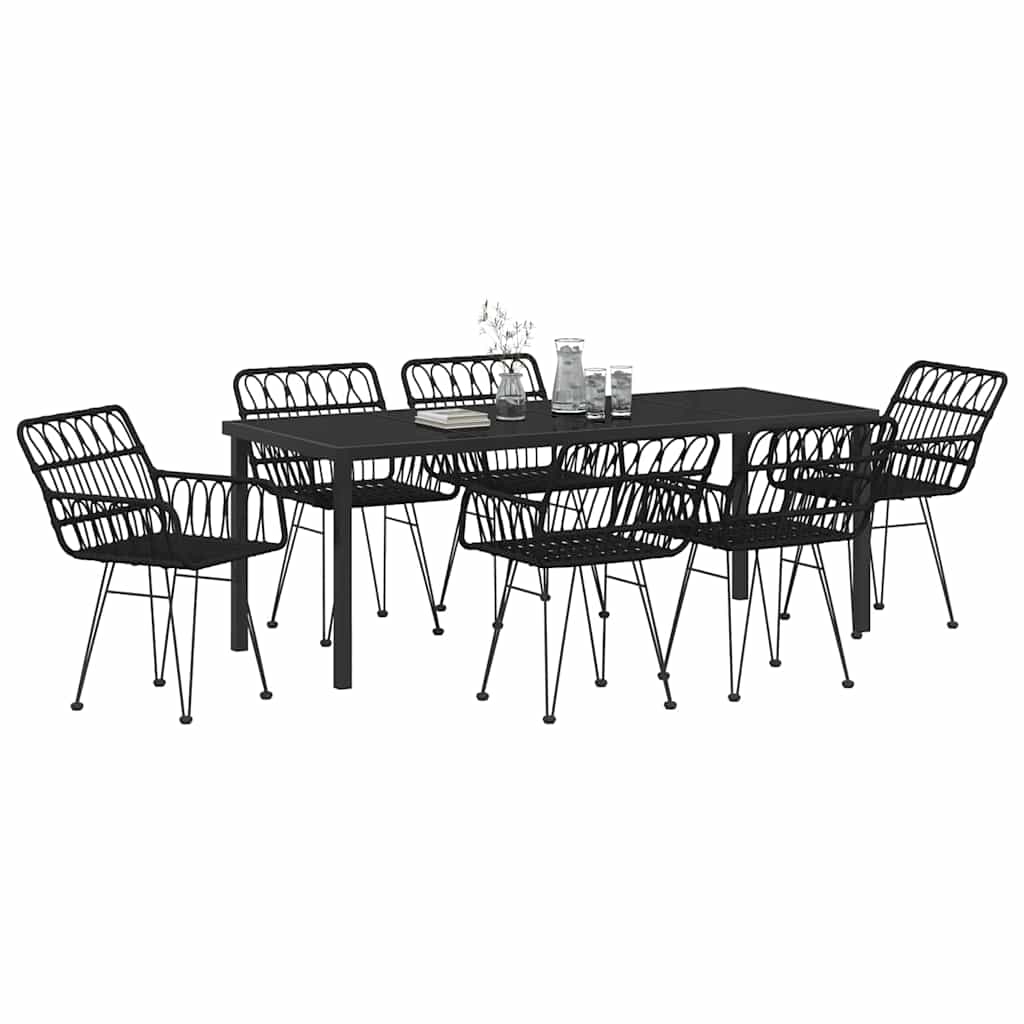 Garden Dining Set 7 pcs Black Powder-Coated Steel