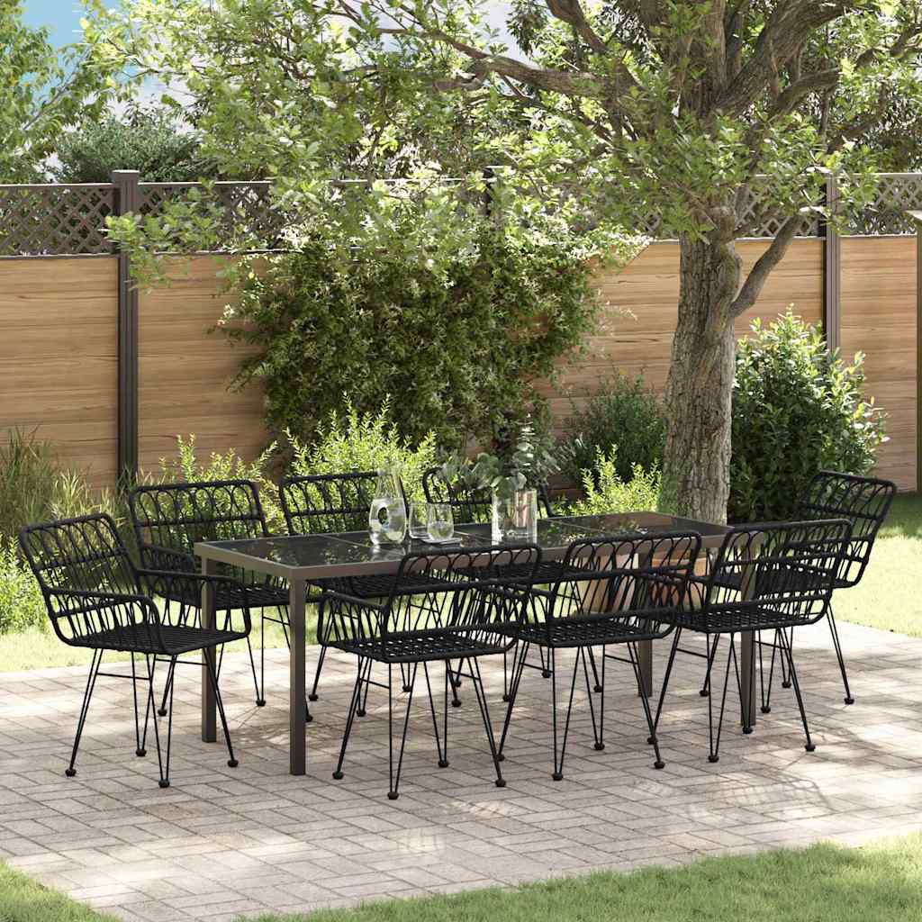 Garden Dining Set 9 pcs Black Powder-Coated Steel