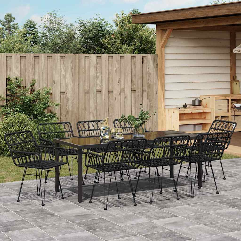 Garden Dining Set 9 pcs Black Powder-Coated Steel