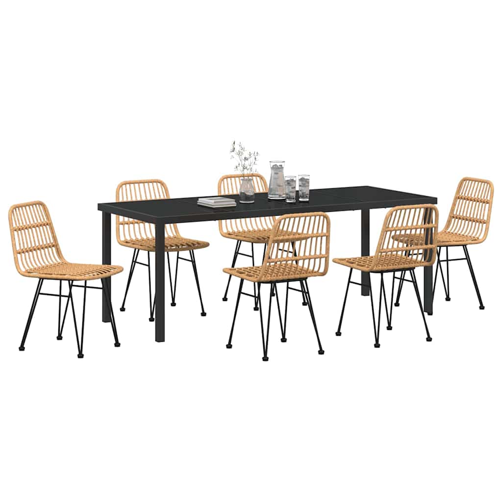 Garden Dining Set 7 pcs Brown Powder-Coated Steel