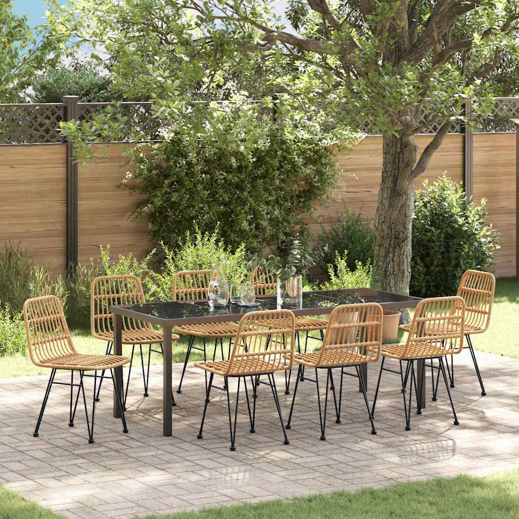 Garden Dining Set 9 pcs Brown Powder-Coated Steel