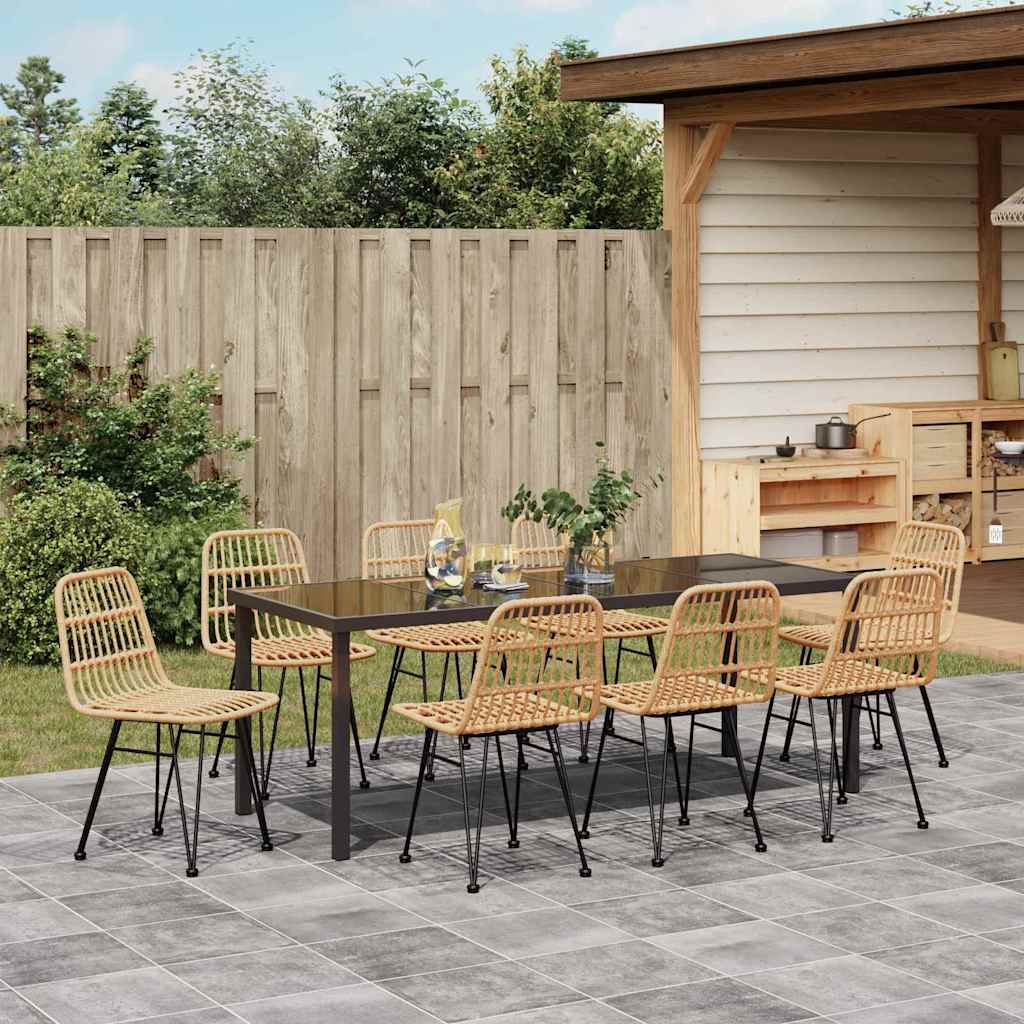 Garden Dining Set 9 pcs Brown Powder-Coated Steel