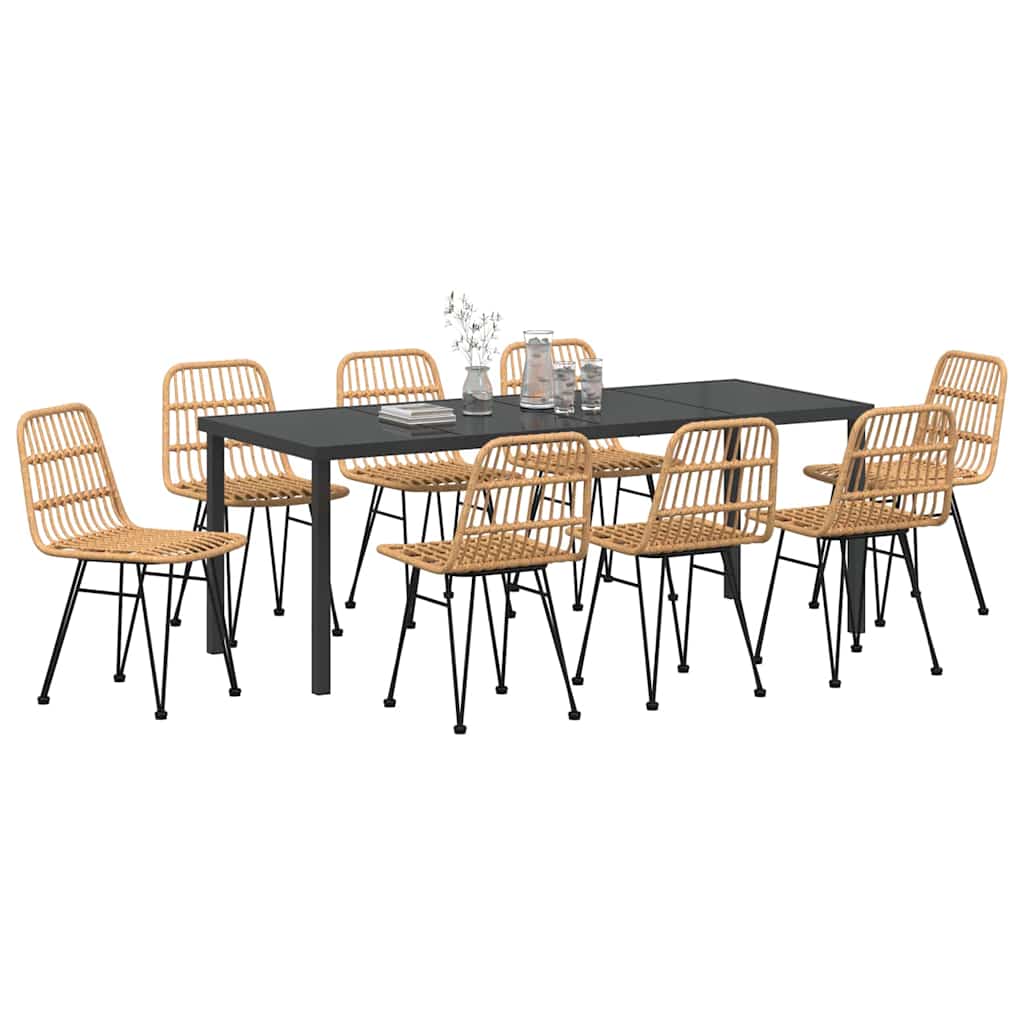 Garden Dining Set 9 pcs Brown Powder-Coated Steel