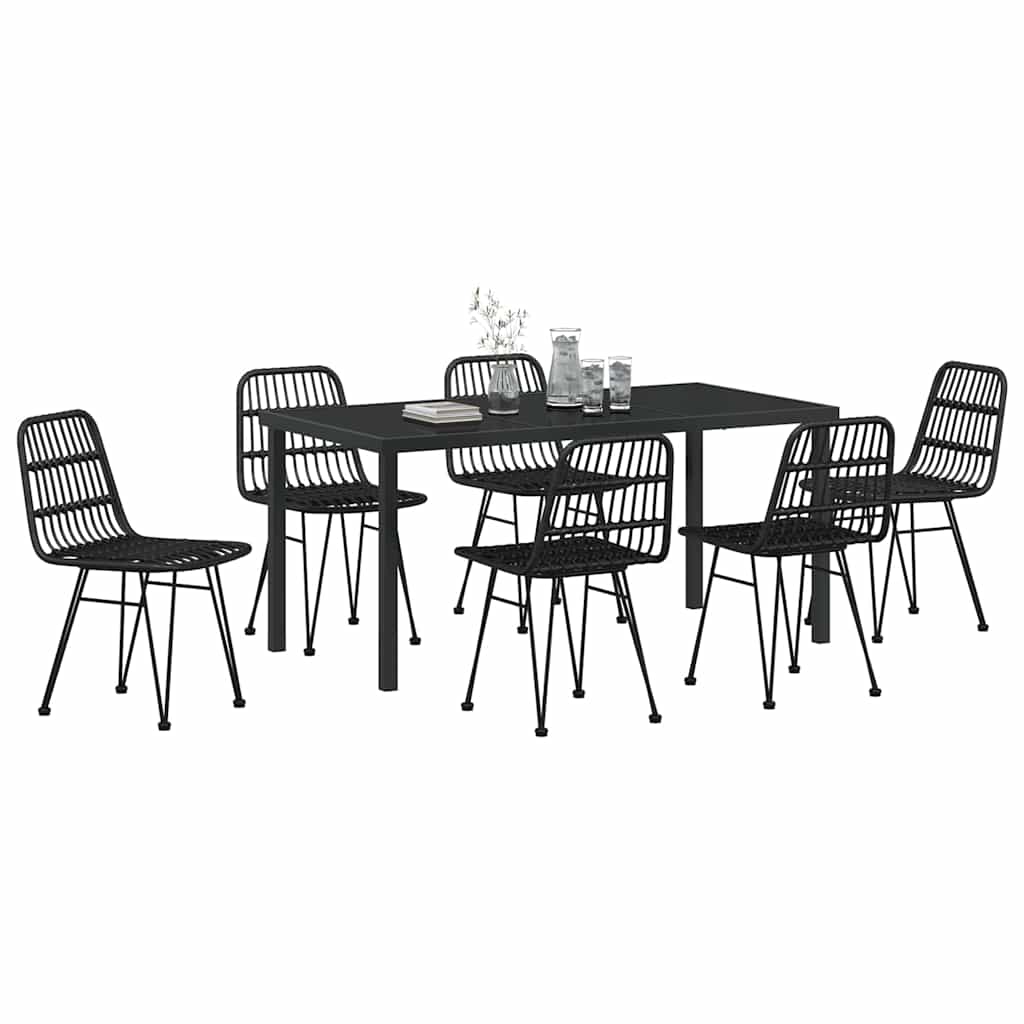 Garden Dining Set 7 pcs Black Poly rattan