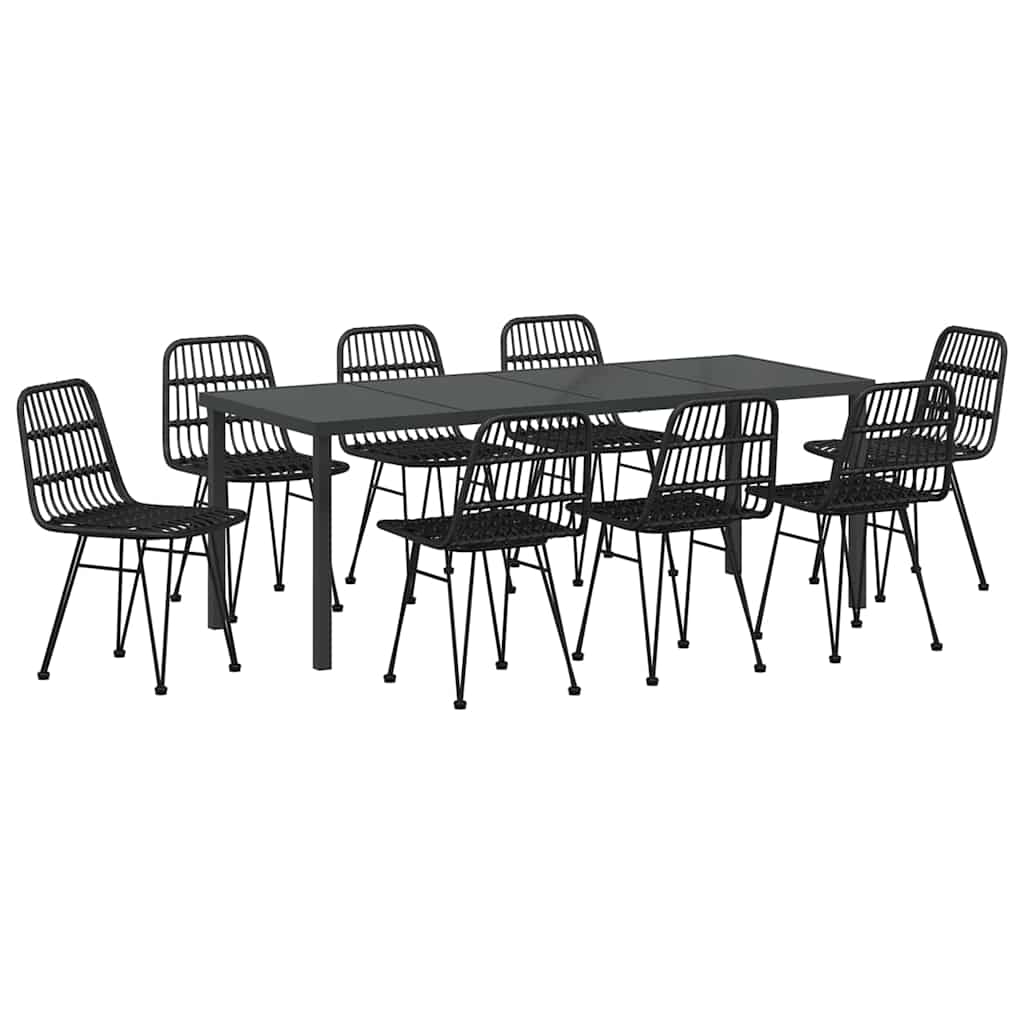 Garden Dining Set 9 pcs Black Powder-Coated Steel