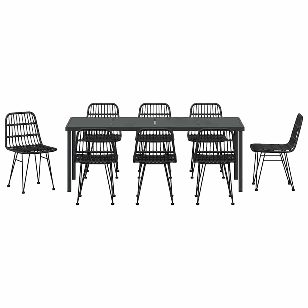 Garden Dining Set 9 pcs Black Powder-Coated Steel