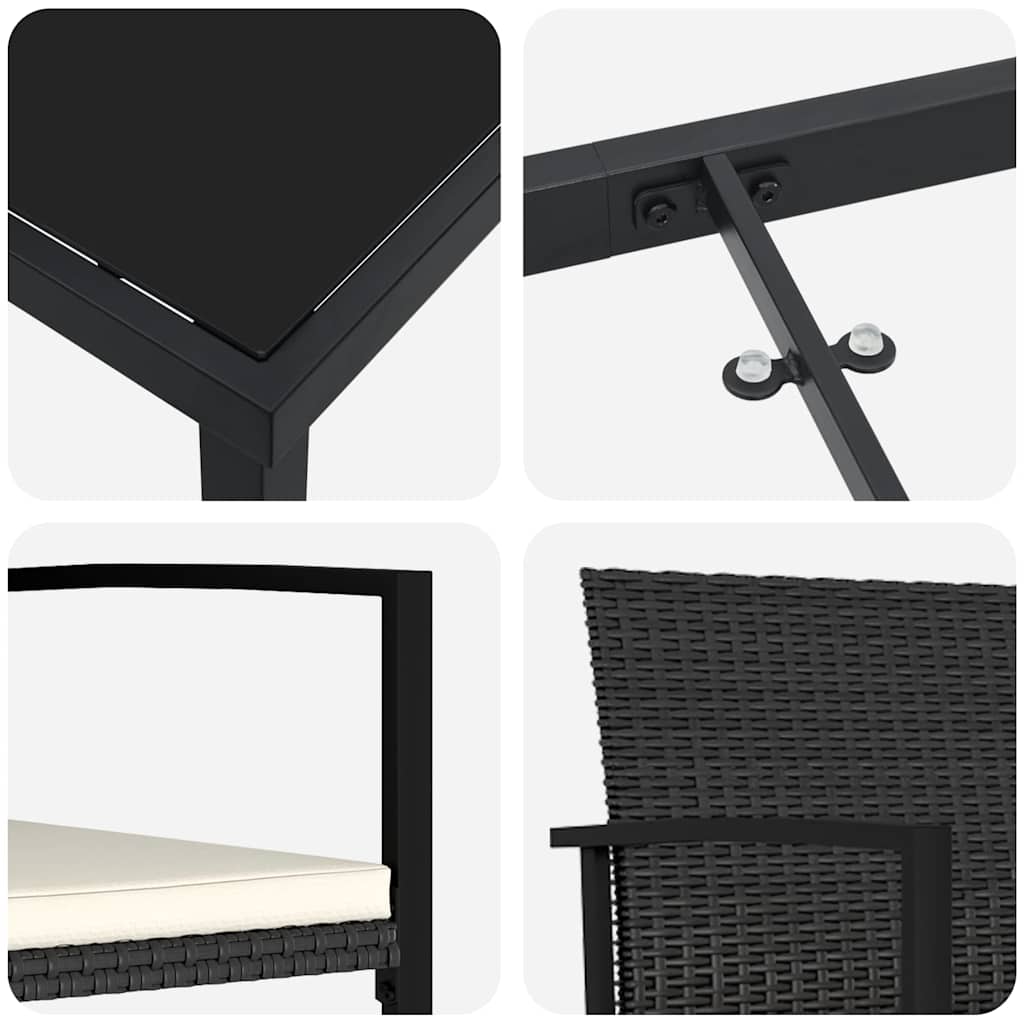 Garden Dining Set 3 pcs Black Poly rattan