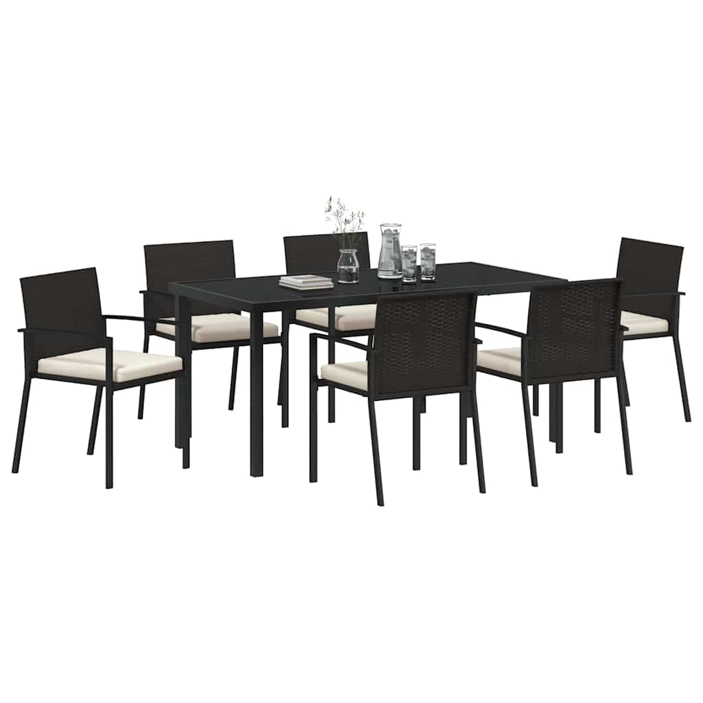 Garden Dining Set 7 pcs Black Poly rattan