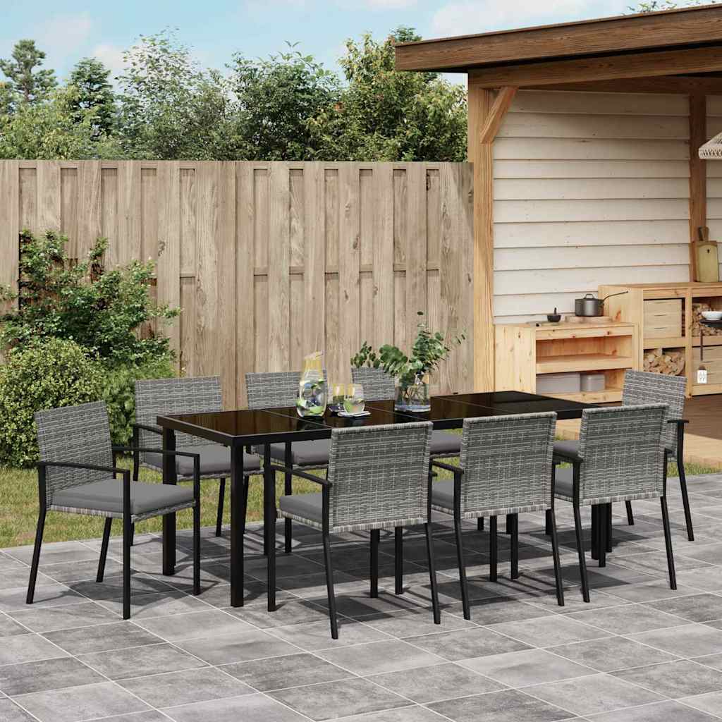 Garden Dining Set 9 pcs Grey Powder-Coated Steel