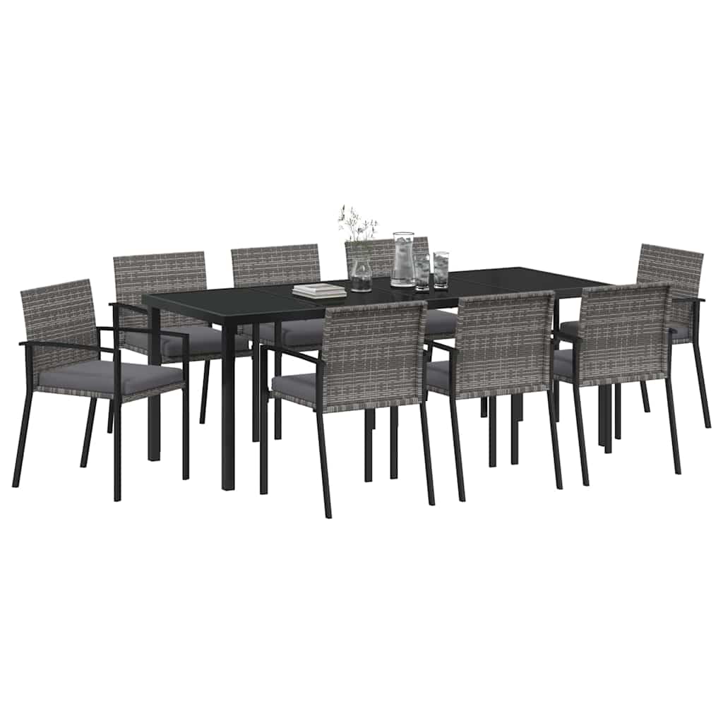 Garden Dining Set 9 pcs Grey Powder-Coated Steel