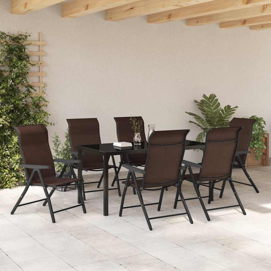 Garden Dining Set Height-Adjustable 7 pcs Brown Poly rattan