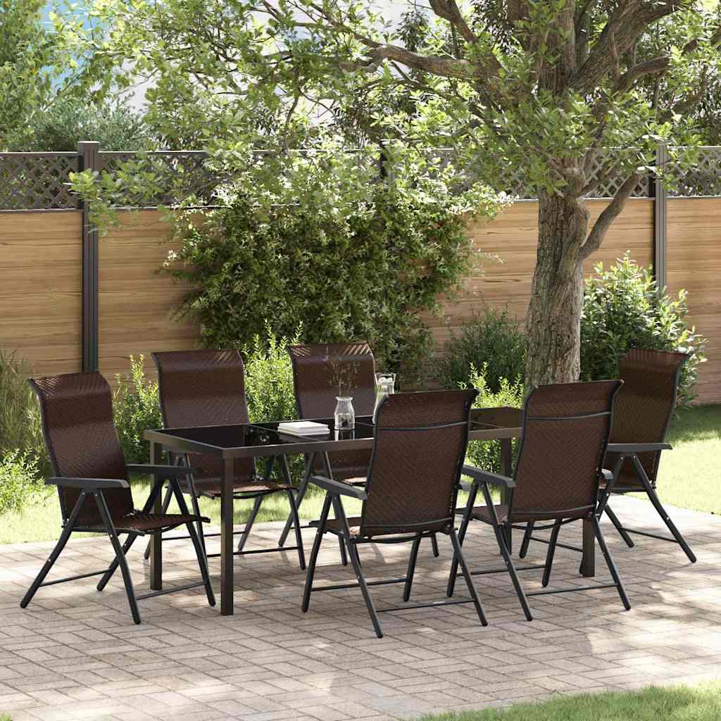 Garden Dining Set 7 pcs Brown Powder-Coated Steel