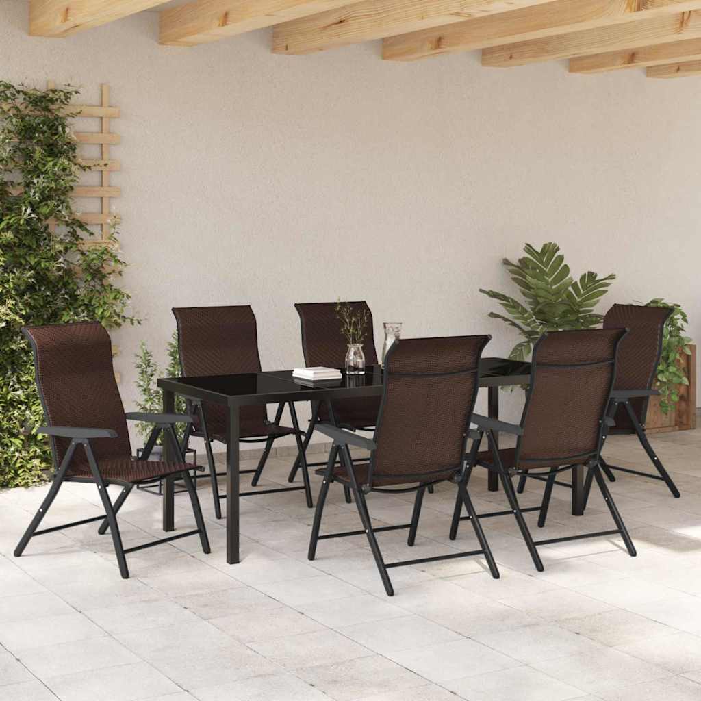 Garden Dining Set 7 pcs Brown Powder-Coated Steel