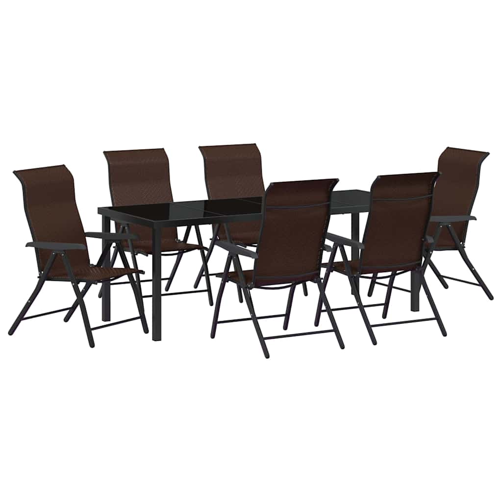 Garden Dining Set 7 pcs Brown Powder-Coated Steel