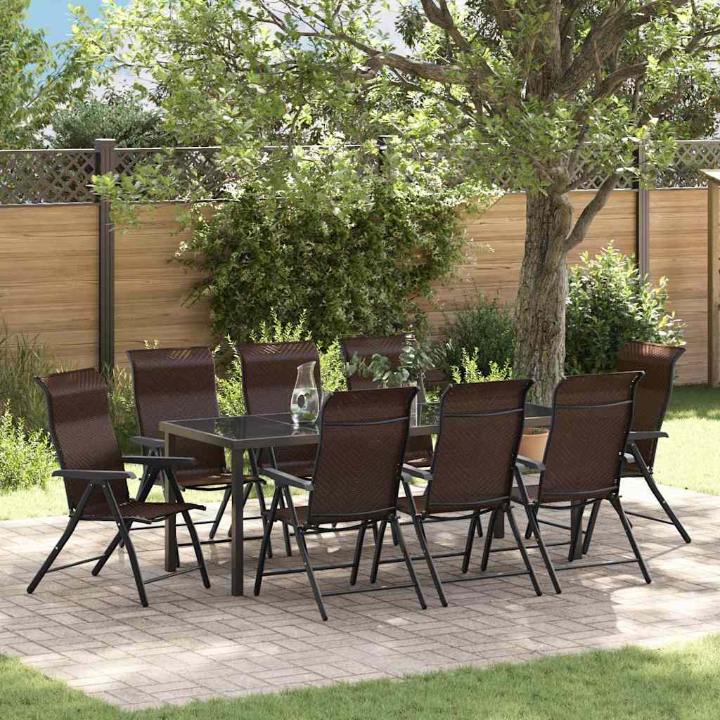 Garden Dining Set 9 pcs Brown Powder-Coated Steel