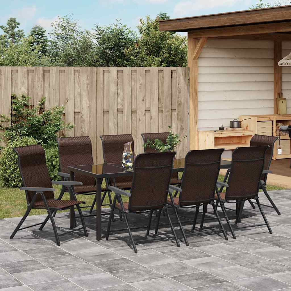 Garden Dining Set 9 pcs Brown Powder-Coated Steel
